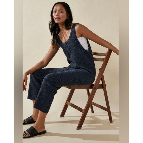 Free People Beach Hailee Knit Sweater Jumper Jumpsuit Navy Sz M Boho Beach - Picture 11 of 12